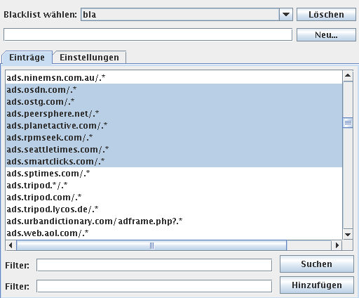 Screenshot des Blacklist-Plugins